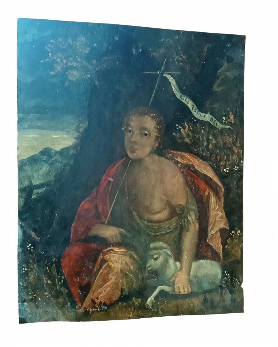 Antique Painting On Copper, San Giovannino, 17th Century
