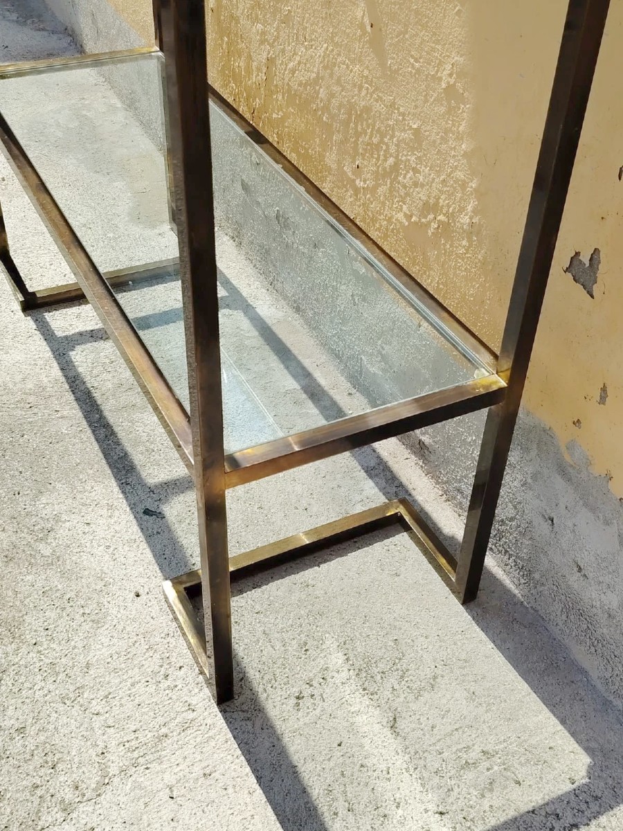 Console années 70, design minimaliste, laiton bruni et verre, style Mid-Century-photo-6