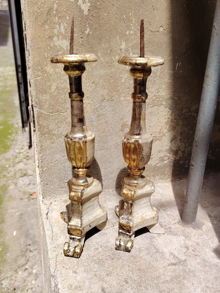 Pair Of Original Louis XVI Silver And Antique Mecca Candlesticks-photo-2
