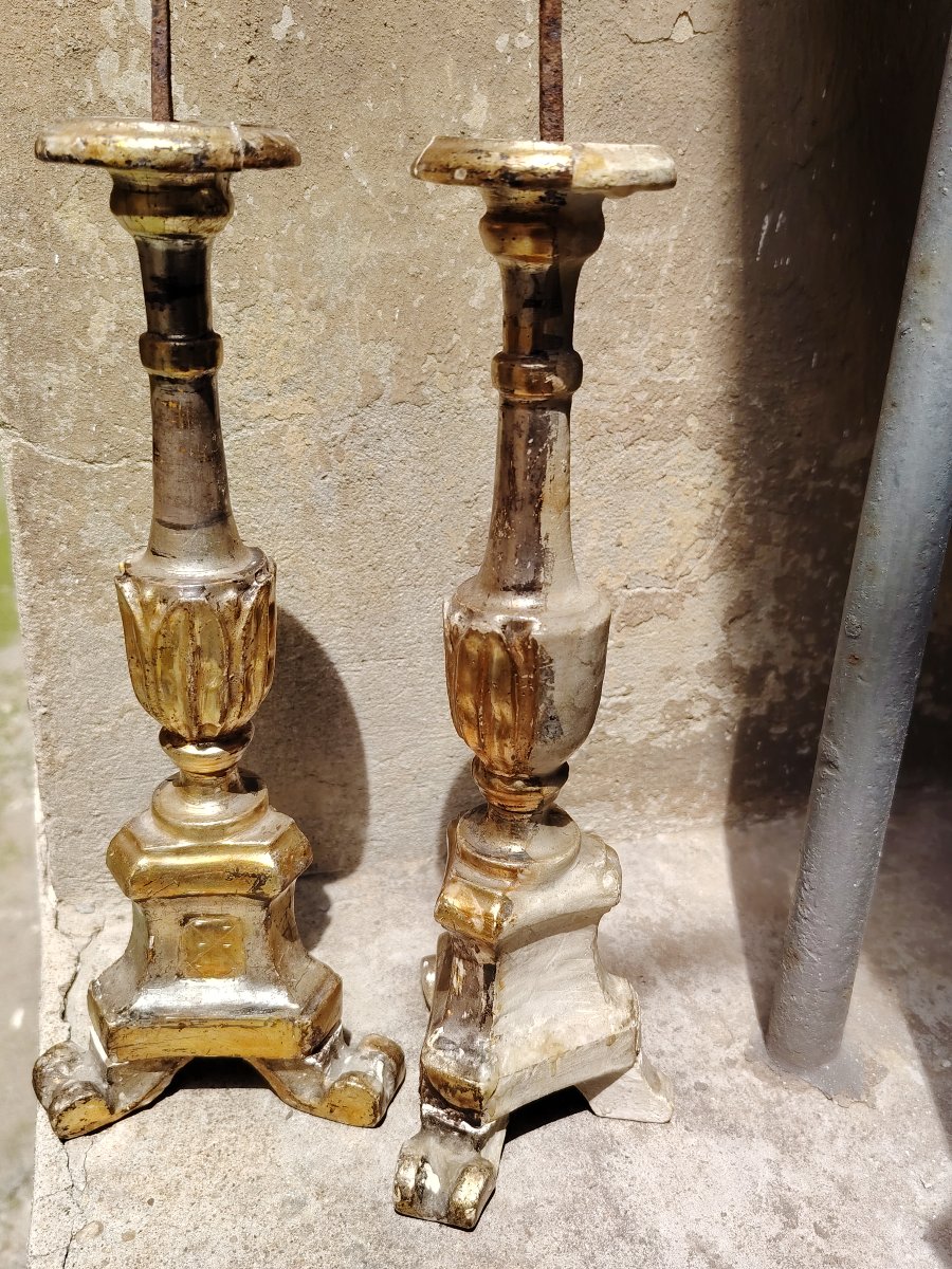 Pair Of Original Louis XVI Silver And Antique Mecca Candlesticks-photo-2