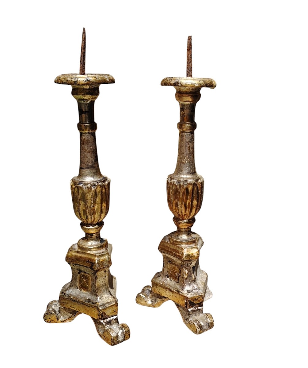 Pair Of Original Louis XVI Silver And Antique Mecca Candlesticks