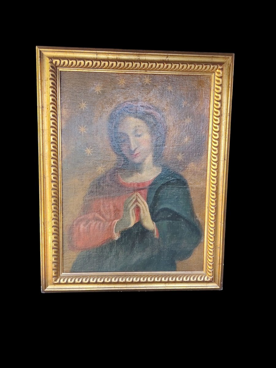 Oil On Canvas Depicting The Madonna In Prayer, 17th Century-photo-2