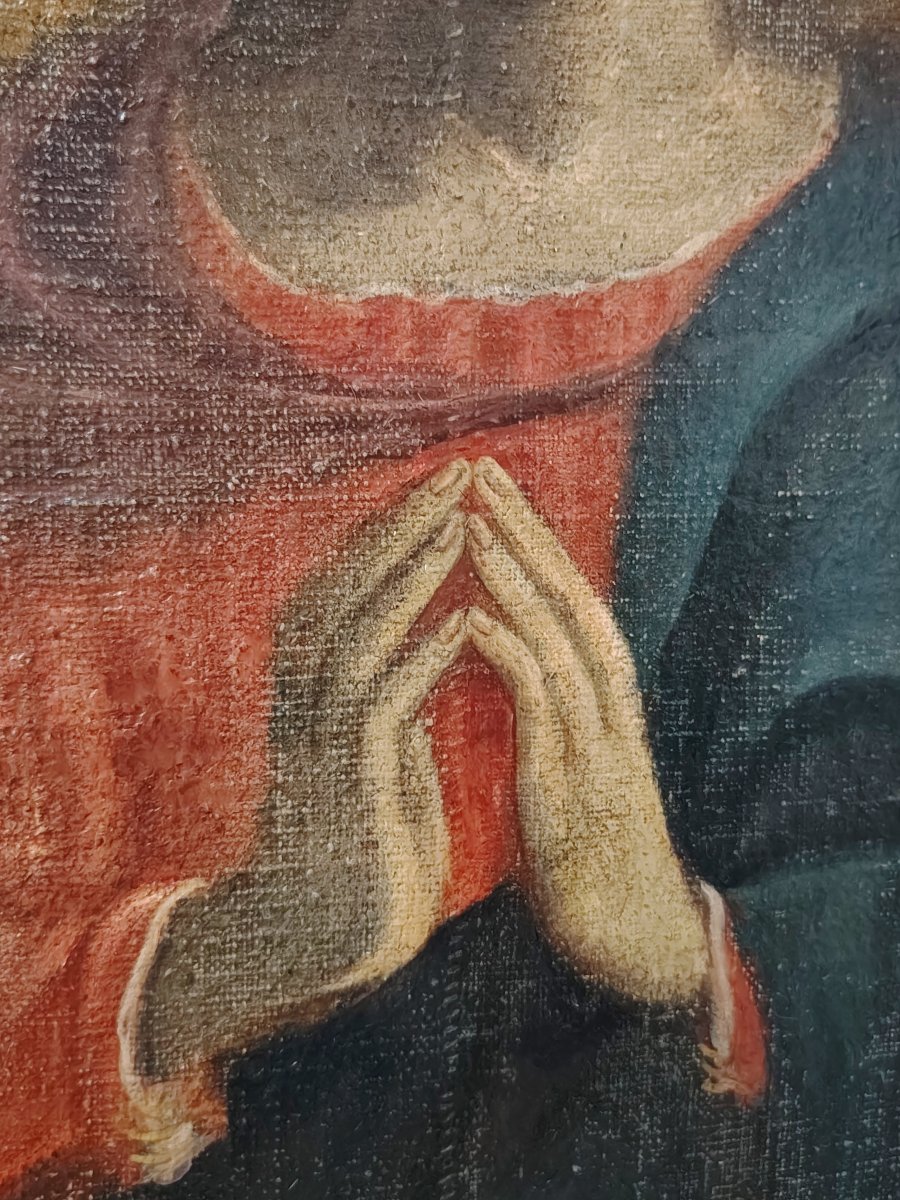 Oil On Canvas Depicting The Madonna In Prayer, 17th Century-photo-4