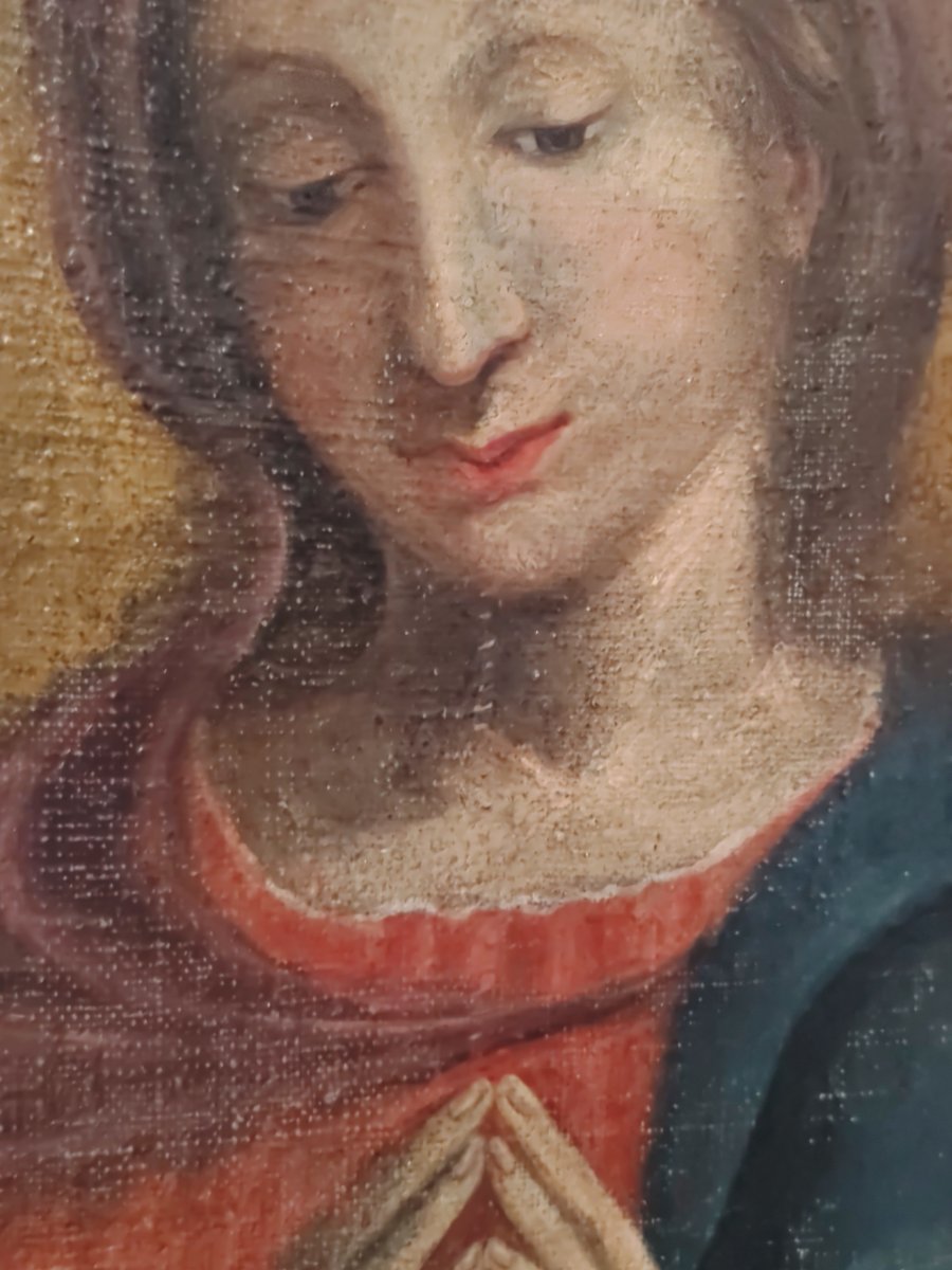 Oil On Canvas Depicting The Madonna In Prayer, 17th Century-photo-7