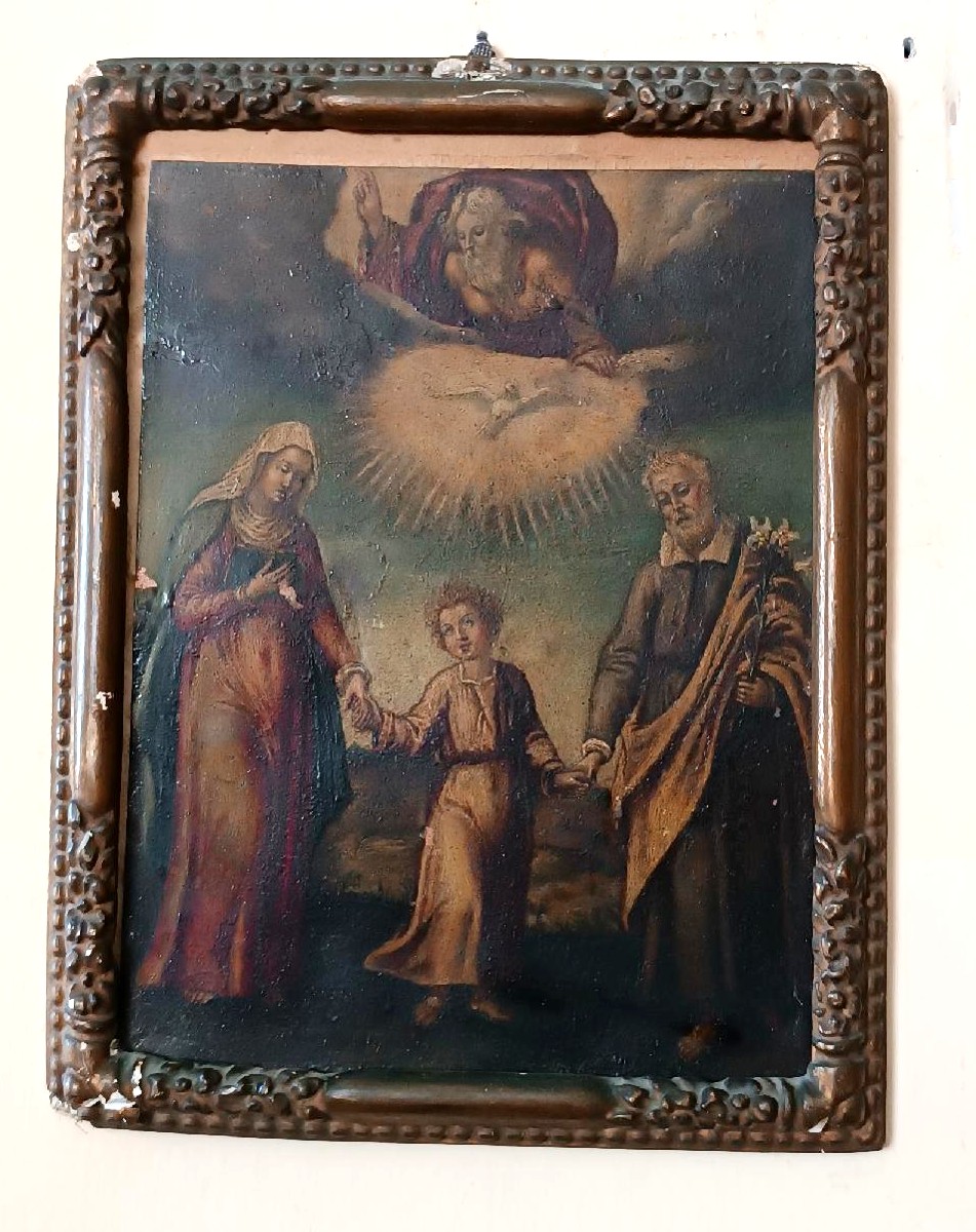 Peinture ancienne sur cuivre - Sainte Famille - XVIIIe siècle-photo-2