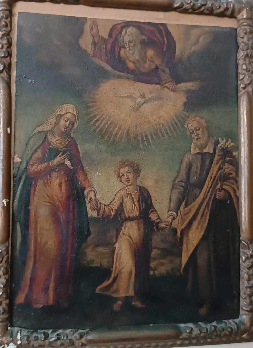 Peinture ancienne sur cuivre - Sainte Famille - XVIIIe siècle-photo-3