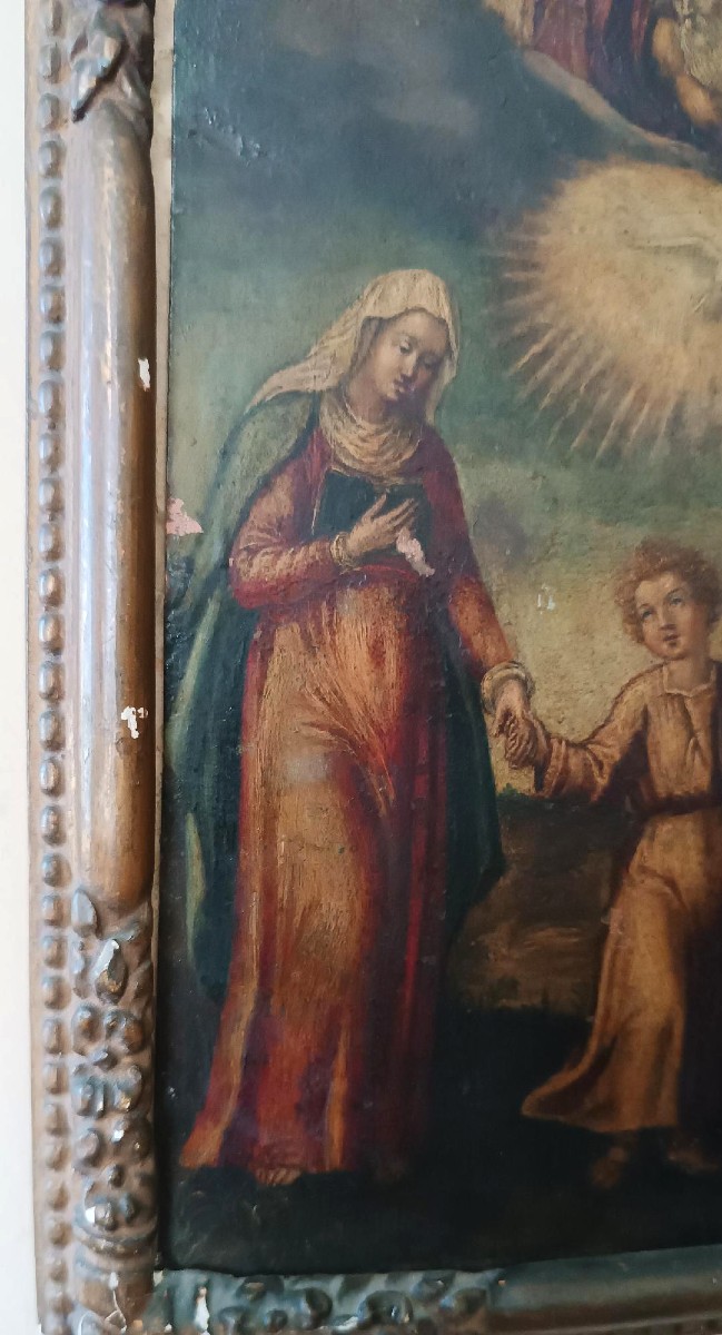 Peinture ancienne sur cuivre - Sainte Famille - XVIIIe siècle-photo-1