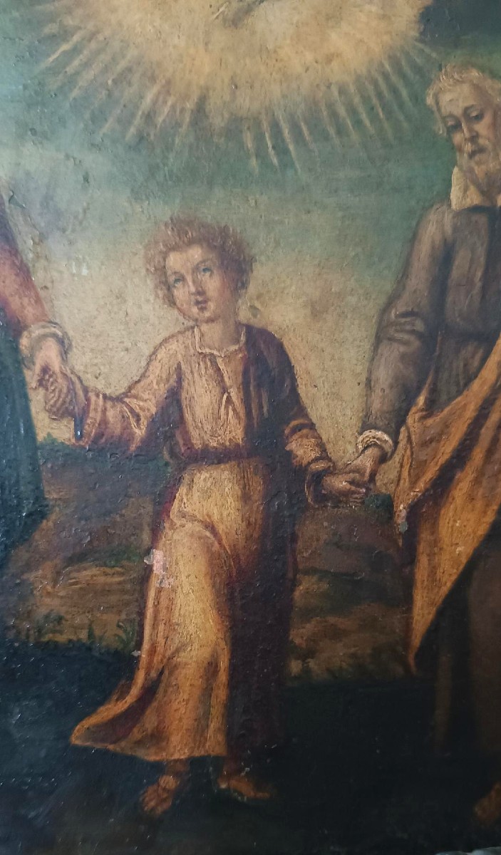Peinture ancienne sur cuivre - Sainte Famille - XVIIIe siècle-photo-3