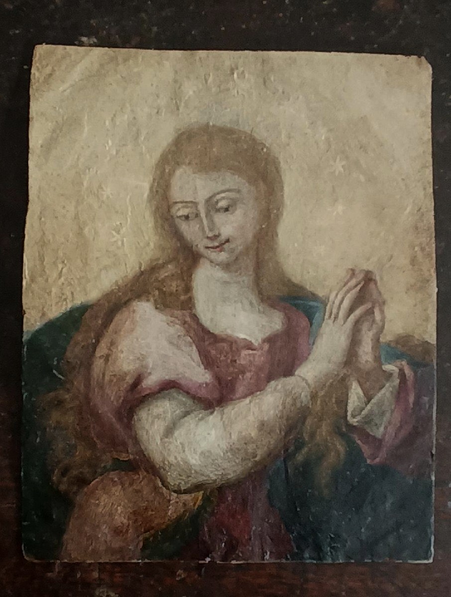 Antique Painting On Copper, Double Painting, Saint Catherine Of Siena-photo-3