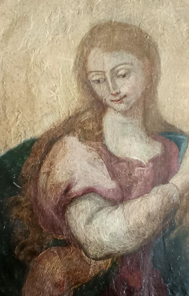 Antique Painting On Copper, Double Painting, Saint Catherine Of Siena-photo-4
