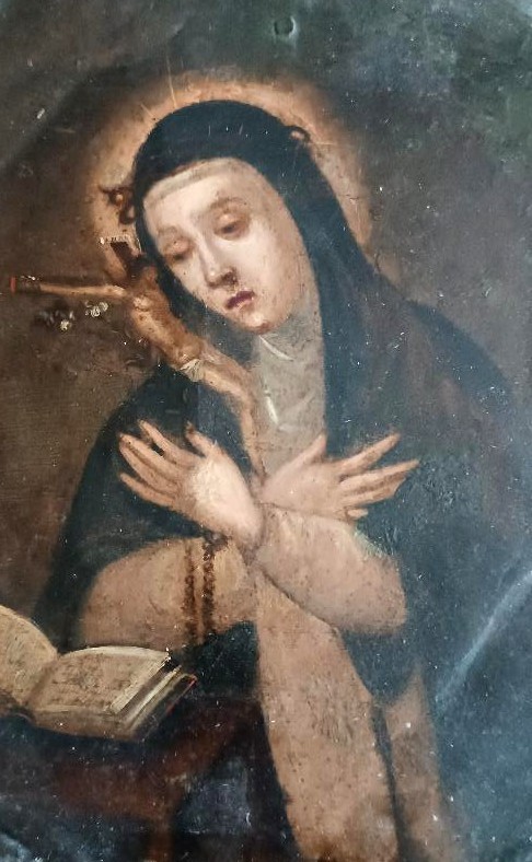 Antique Painting On Copper, Double Painting, Saint Catherine Of Siena-photo-1