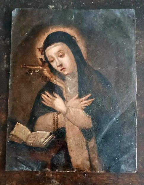 Antique Painting On Copper, Double Painting, Saint Catherine Of Siena
