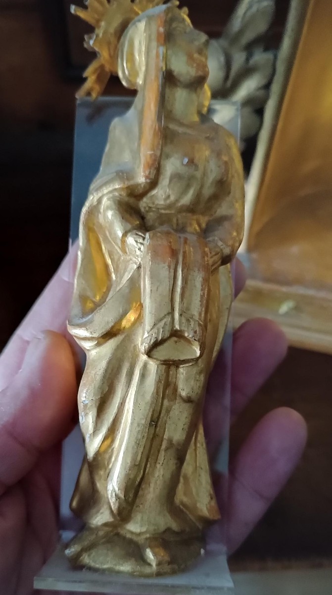 Ancien petit autel orné d'une sculpture de la Vierge en bois doré – époque baroque-photo-5