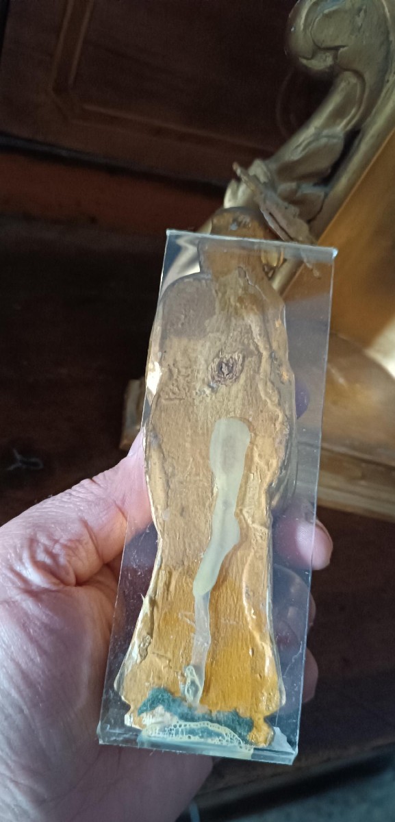 Ancien petit autel orné d'une sculpture de la Vierge en bois doré – époque baroque-photo-6