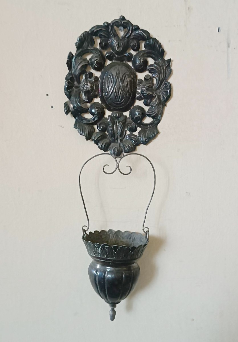 19th-century Italian Craftsmanship. Silver Holy Water Font With A Removable Basin.