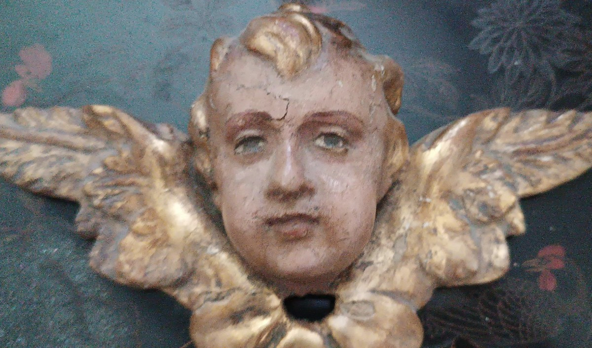 Sculpture antique chérubin à tête ailée putto ange-photo-4