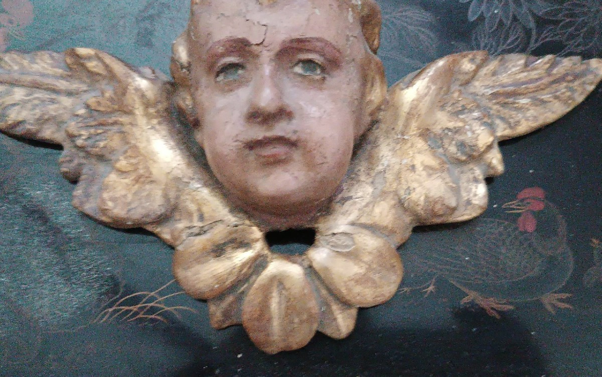 Sculpture antique chérubin à tête ailée putto ange-photo-1