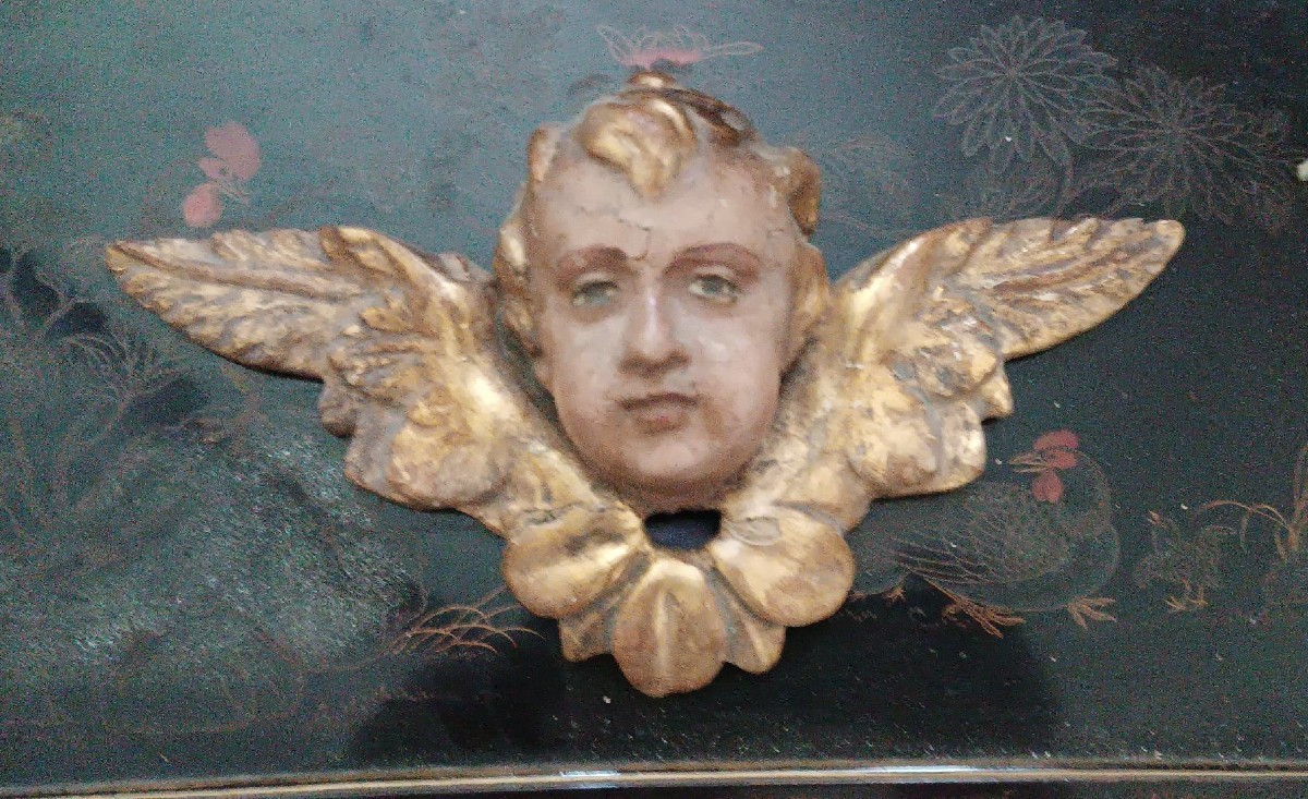 Sculpture antique chérubin à tête ailée putto ange