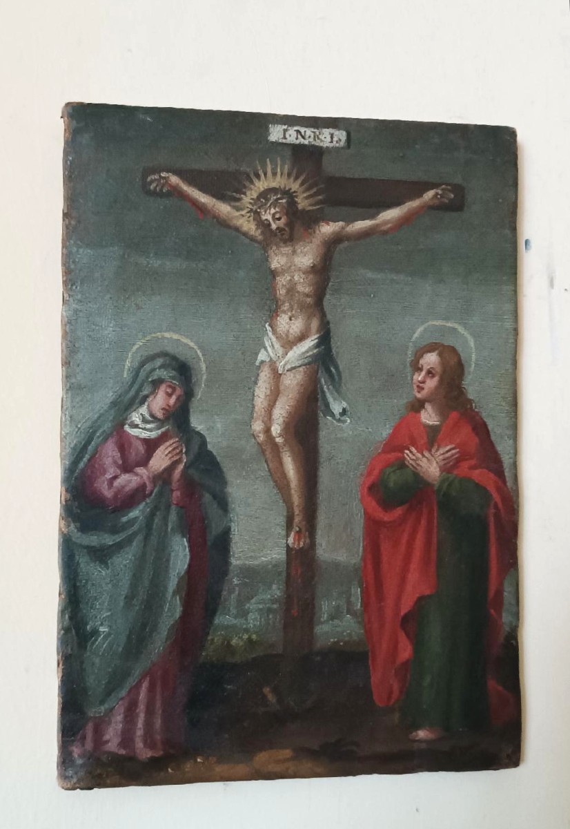 Tableau ancien, huile sur toile, crucifixion, XVIIIe siècle-photo-2