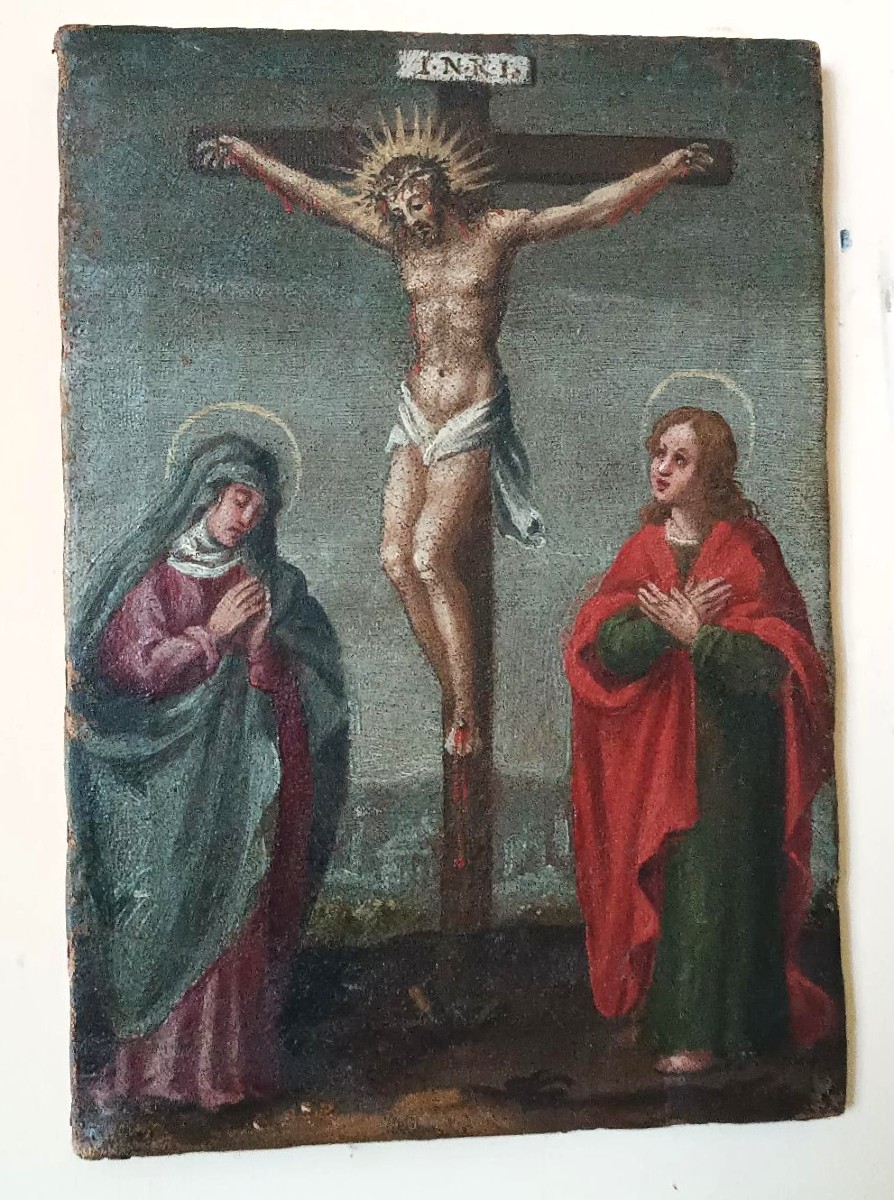 Tableau ancien, huile sur toile, crucifixion, XVIIIe siècle-photo-3