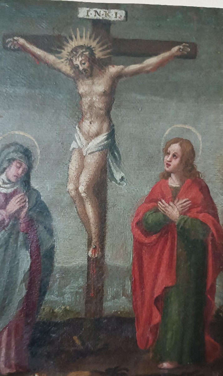 Tableau ancien, huile sur toile, crucifixion, XVIIIe siècle-photo-1