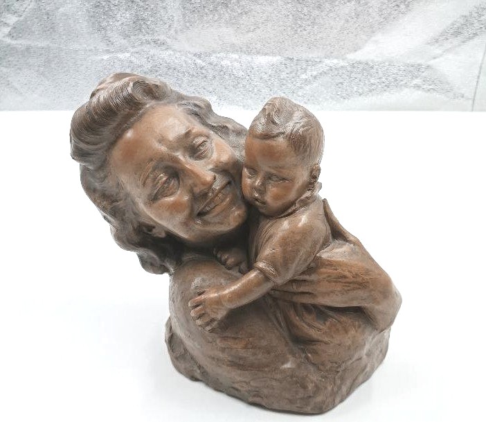 Sculpture De Maternité En Terre Cuite Des Années 1920/30 Signée A.pera-photo-2