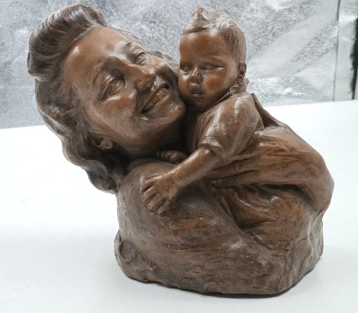 Sculpture De Maternité En Terre Cuite Des Années 1920/30 Signée A.pera-photo-4