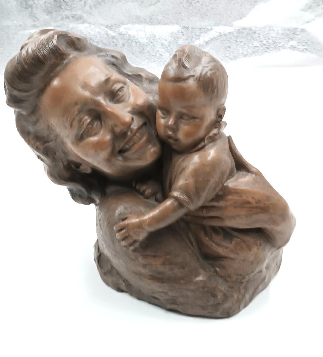 Sculpture De Maternité En Terre Cuite Des Années 1920/30 Signée A.pera