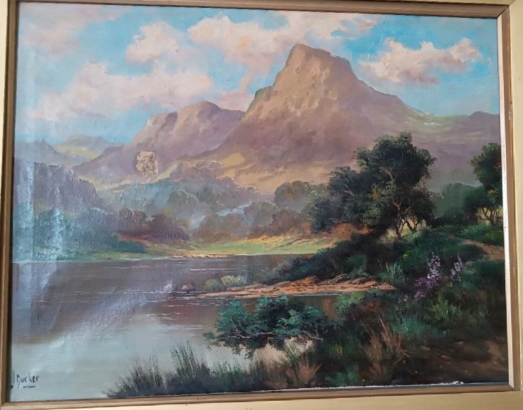 Peinture à l'huile sur toile ancienne, paysage écossais, JACK DUCKER-photo-1