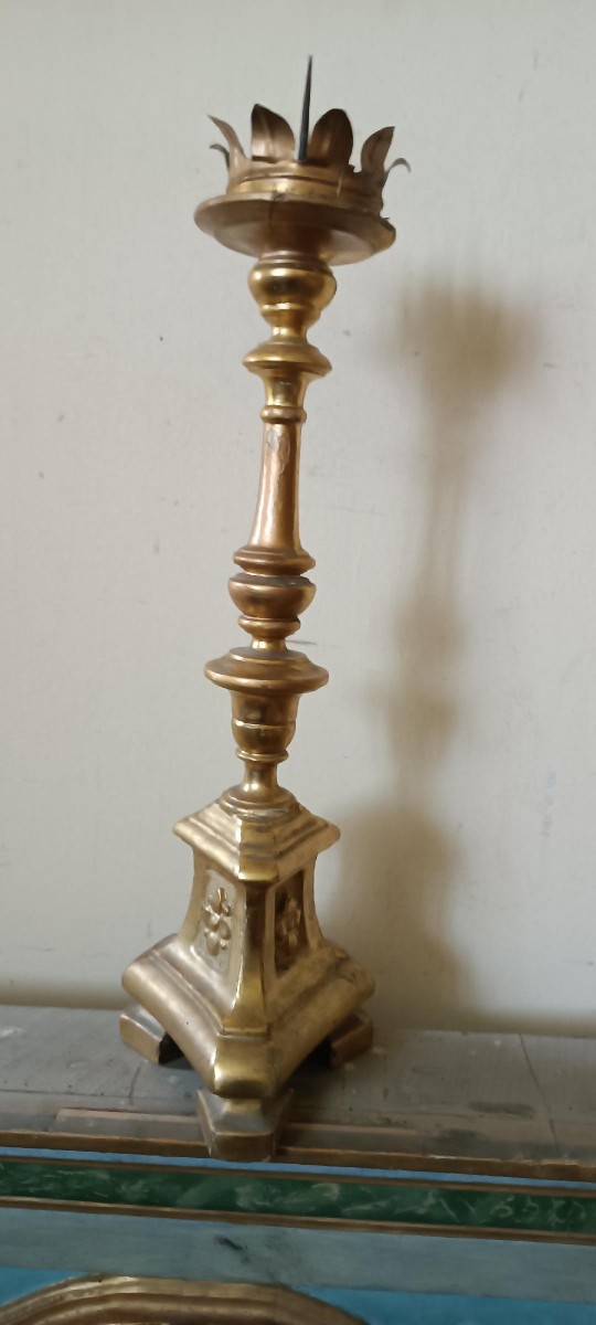 Antique 18th-century Tuscan Candlestick, Gilded Wood-photo-2