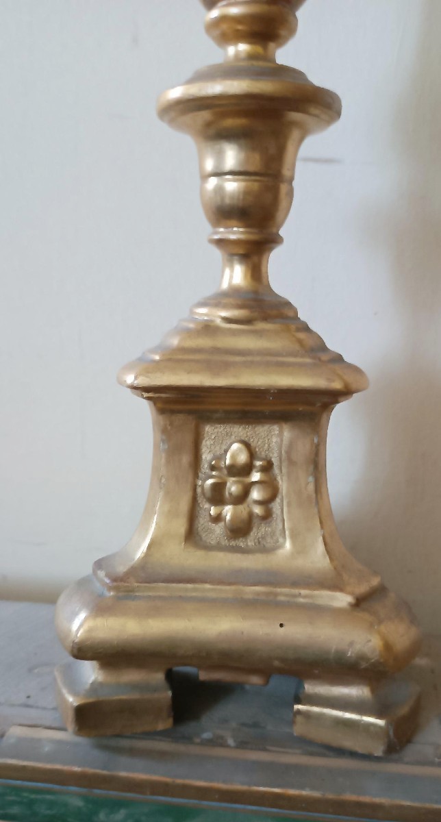 Antique 18th-century Tuscan Candlestick, Gilded Wood-photo-4