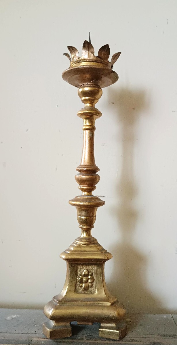 Antique 18th-century Tuscan Candlestick, Gilded Wood