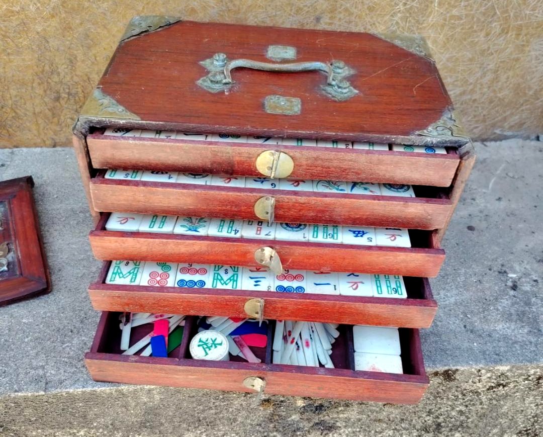 Coffret ancien de jeu de mahjong datant du début des années 1900-photo-4
