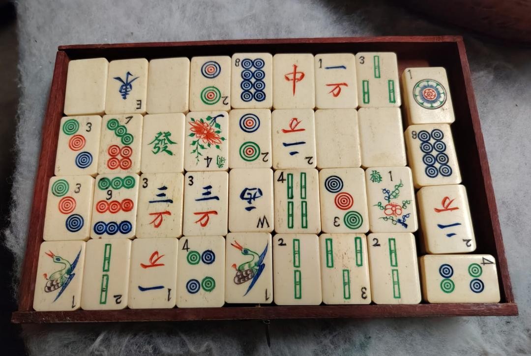 Coffret ancien de jeu de mahjong datant du début des années 1900-photo-2