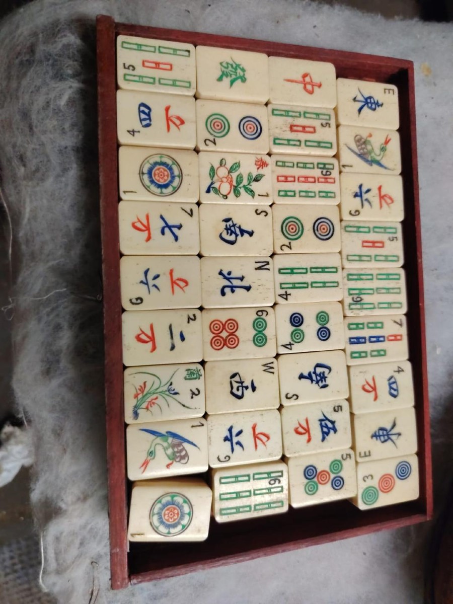 Coffret ancien de jeu de mahjong datant du début des années 1900-photo-3