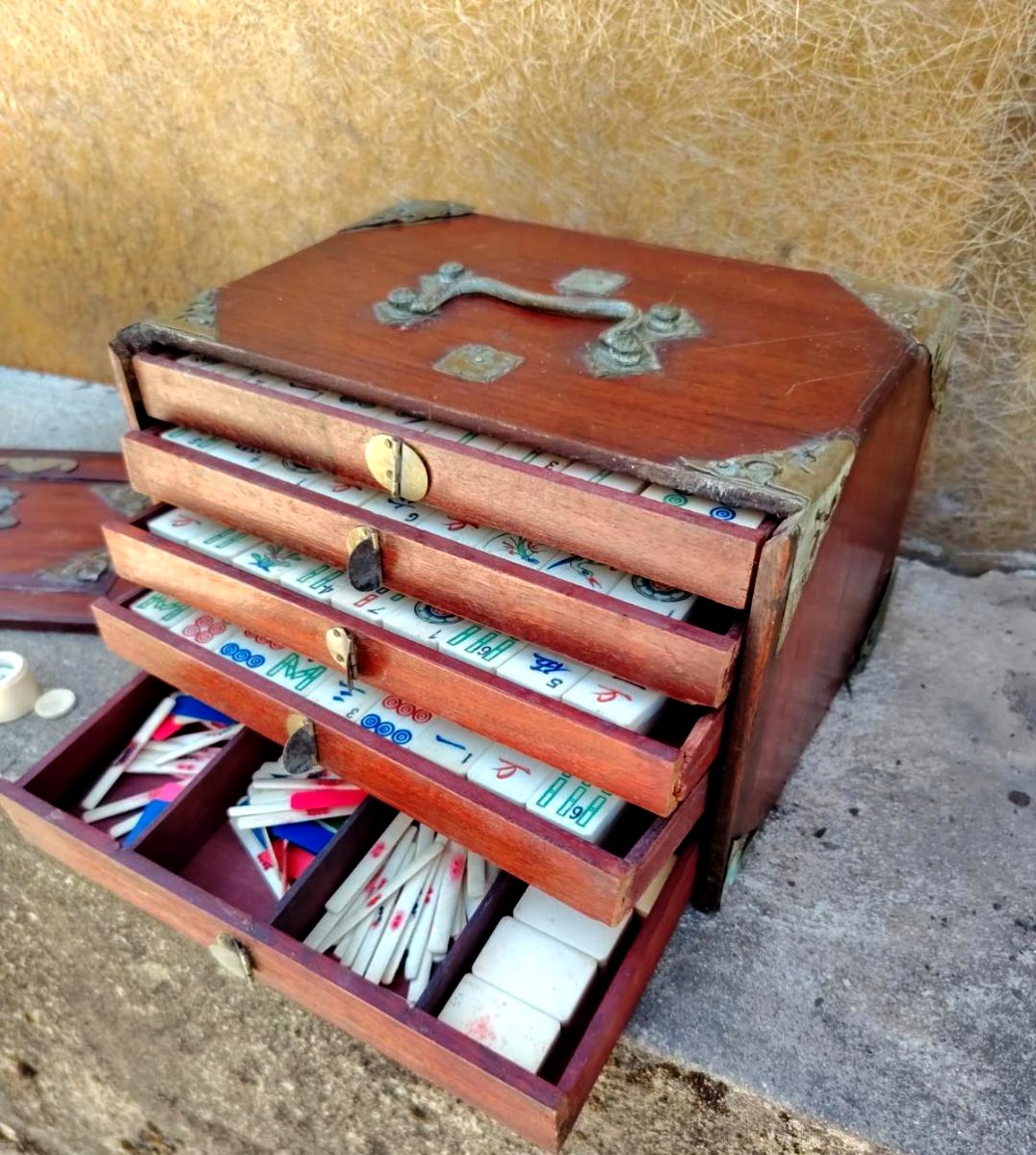 Coffret ancien de jeu de mahjong datant du début des années 1900-photo-7