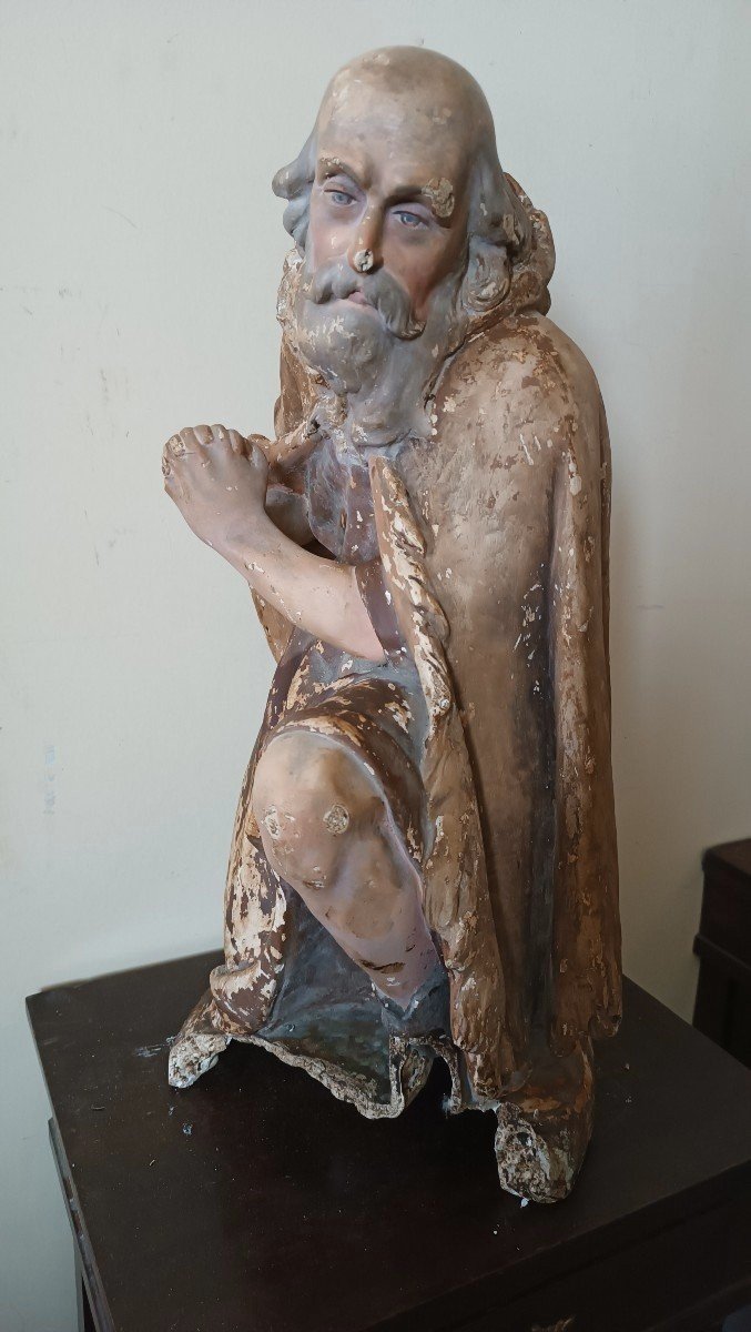 Grande Sculpture En Plâtre, Crèche Berger De La Fin Du XVIIIème Siècle H.58 CM-photo-2