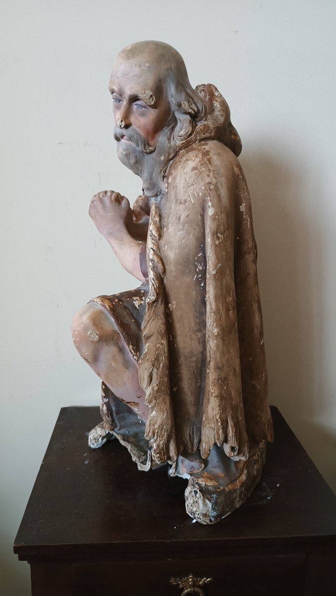 Grande Sculpture En Plâtre, Crèche Berger De La Fin Du XVIIIème Siècle H.58 CM-photo-3