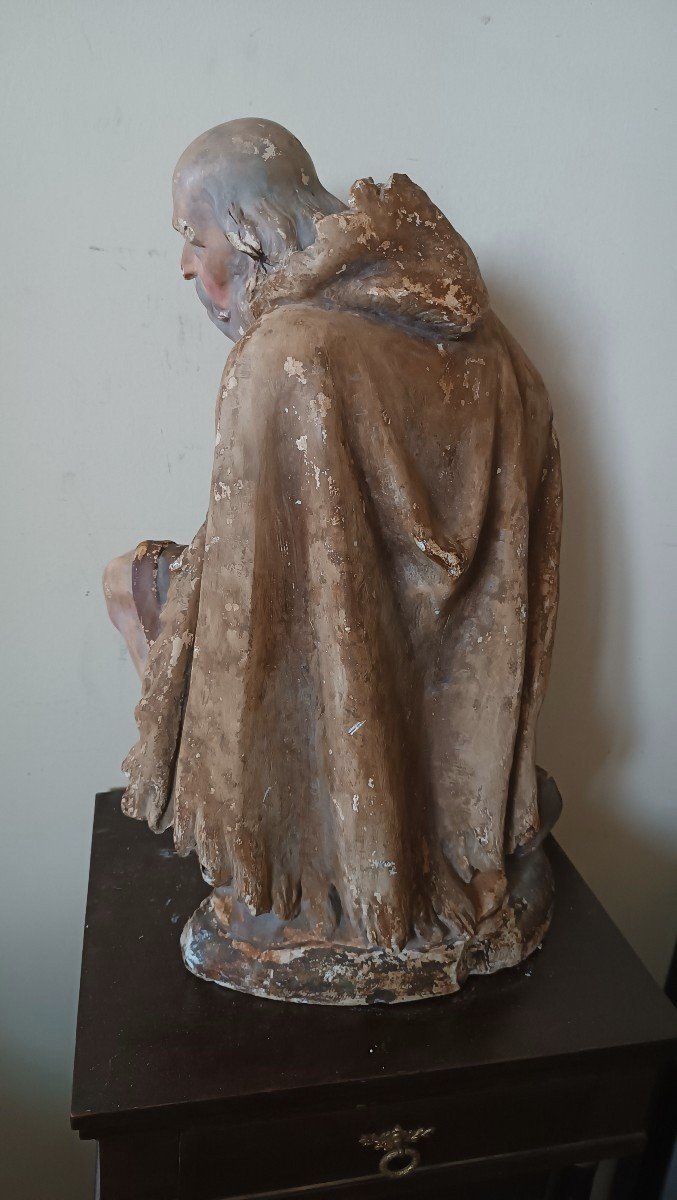 Grande Sculpture En Plâtre, Crèche Berger De La Fin Du XVIIIème Siècle H.58 CM-photo-4