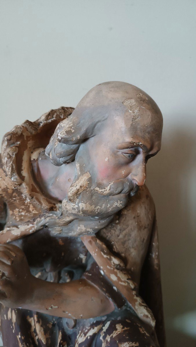 Grande Sculpture En Plâtre, Crèche Berger De La Fin Du XVIIIème Siècle H.58 CM-photo-1