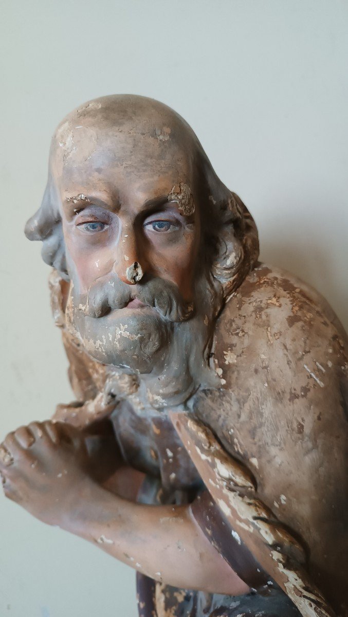 Grande Sculpture En Plâtre, Crèche Berger De La Fin Du XVIIIème Siècle H.58 CM-photo-2