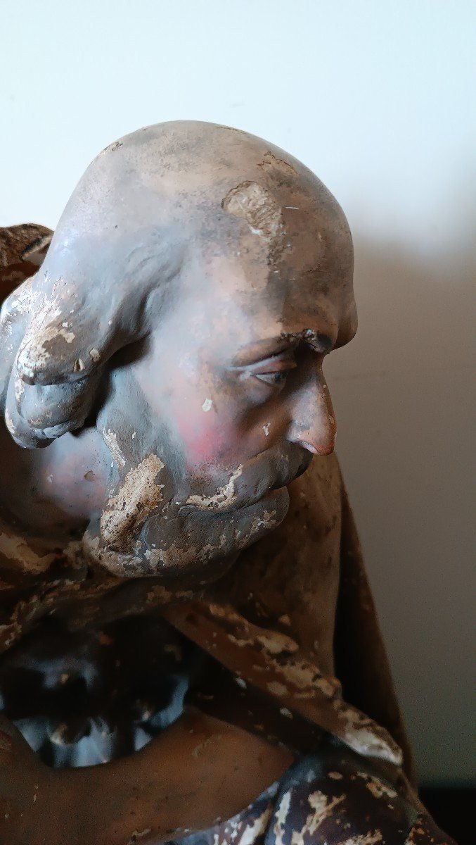 Grande Sculpture En Plâtre, Crèche Berger De La Fin Du XVIIIème Siècle H.58 CM-photo-3