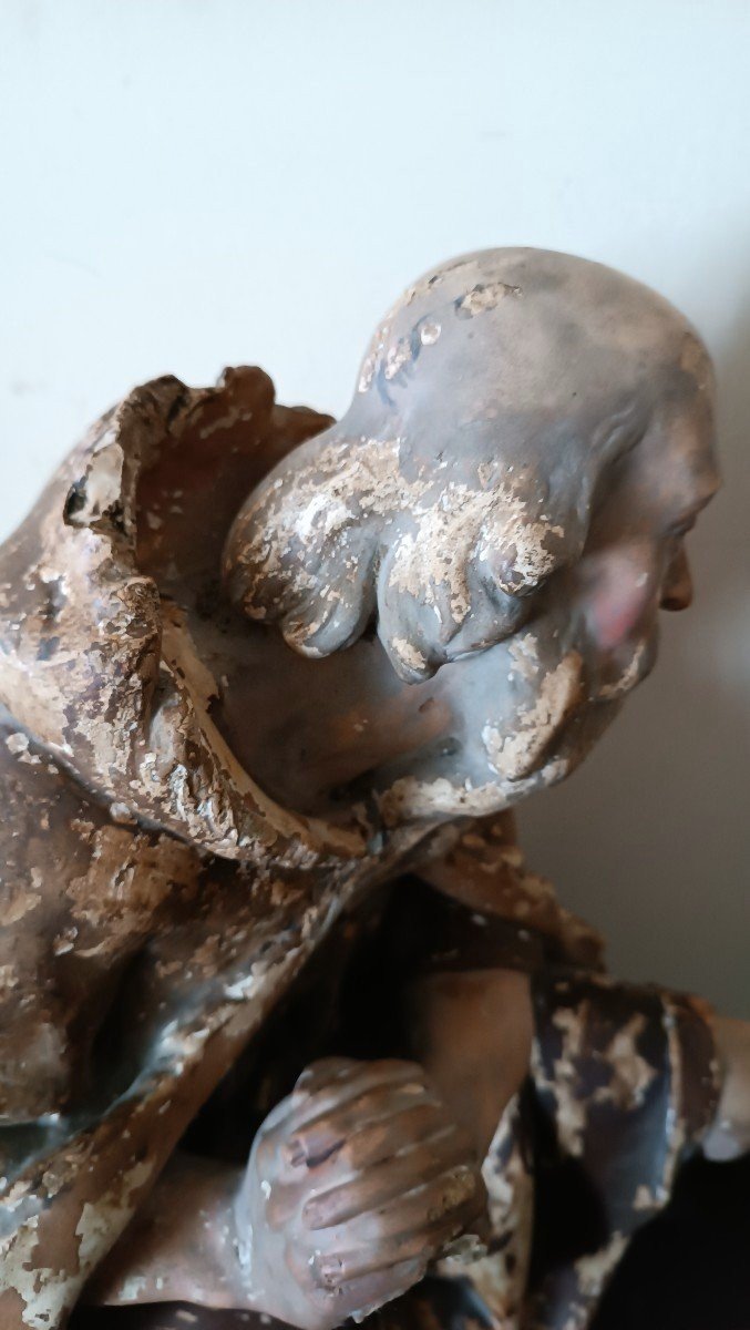Grande Sculpture En Plâtre, Crèche Berger De La Fin Du XVIIIème Siècle H.58 CM-photo-5