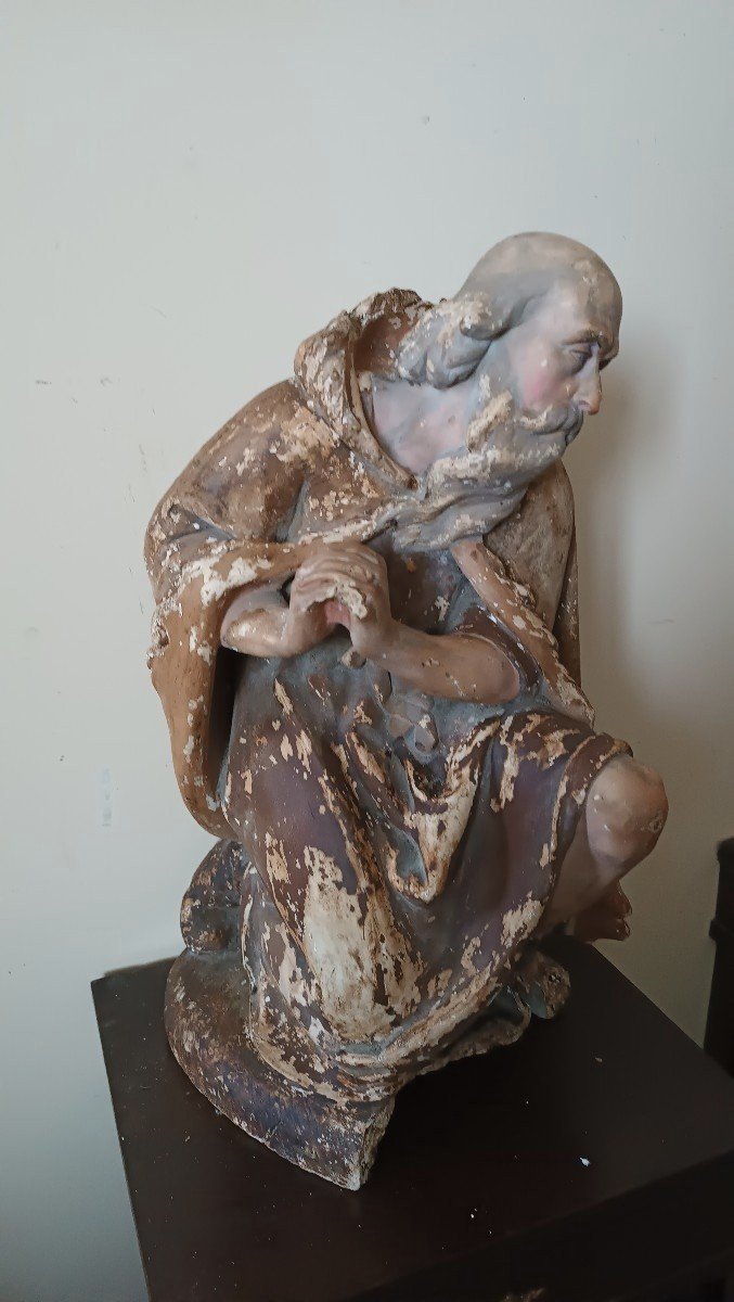 Grande Sculpture En Plâtre, Crèche Berger De La Fin Du XVIIIème Siècle H.58 CM