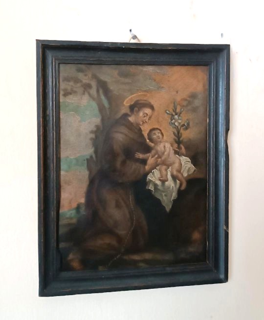 Oil Painting On Copper Depicting Saint Anthony Of Padua With The Child, Early 18th Century