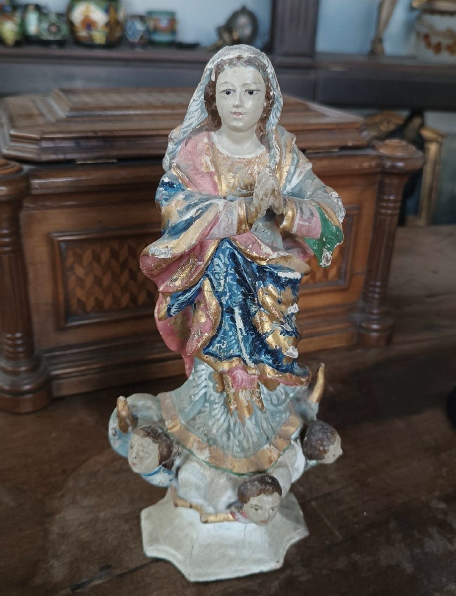 ancienne petite sculpture en bois, Vierge Immaculée,  XIXe siècle-photo-2