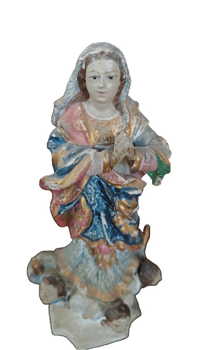 ancienne petite sculpture en bois, Vierge Immaculée,  XIXe siècle-photo-3