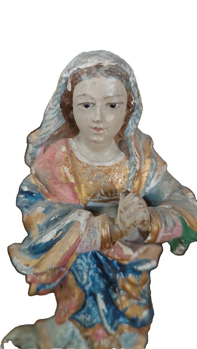 ancienne petite sculpture en bois, Vierge Immaculée,  XIXe siècle-photo-4