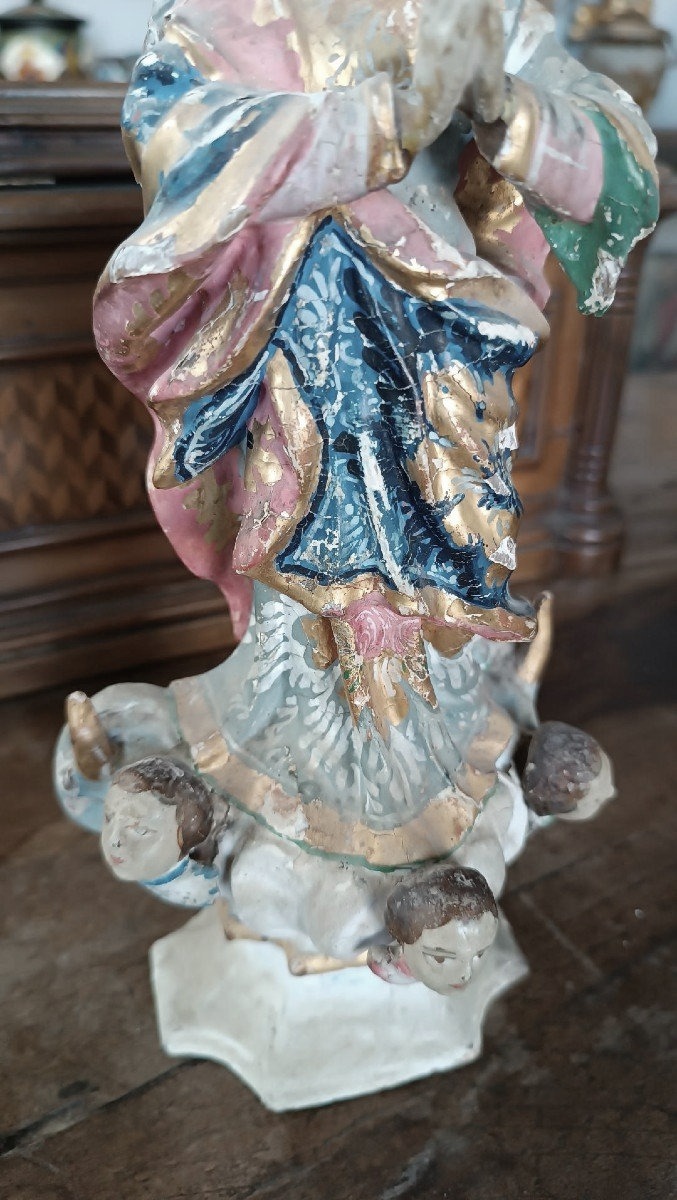 ancienne petite sculpture en bois, Vierge Immaculée,  XIXe siècle-photo-1