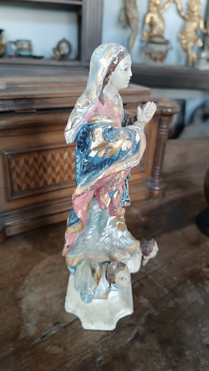 ancienne petite sculpture en bois, Vierge Immaculée,  XIXe siècle-photo-3